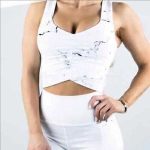 Buff Bunny Twisted White Marble Crop Top, XS